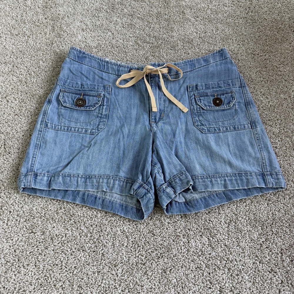 Y2K Riders Utility Shorts Womens 12M Blue Denim Drawstring Pockets Casual Summer